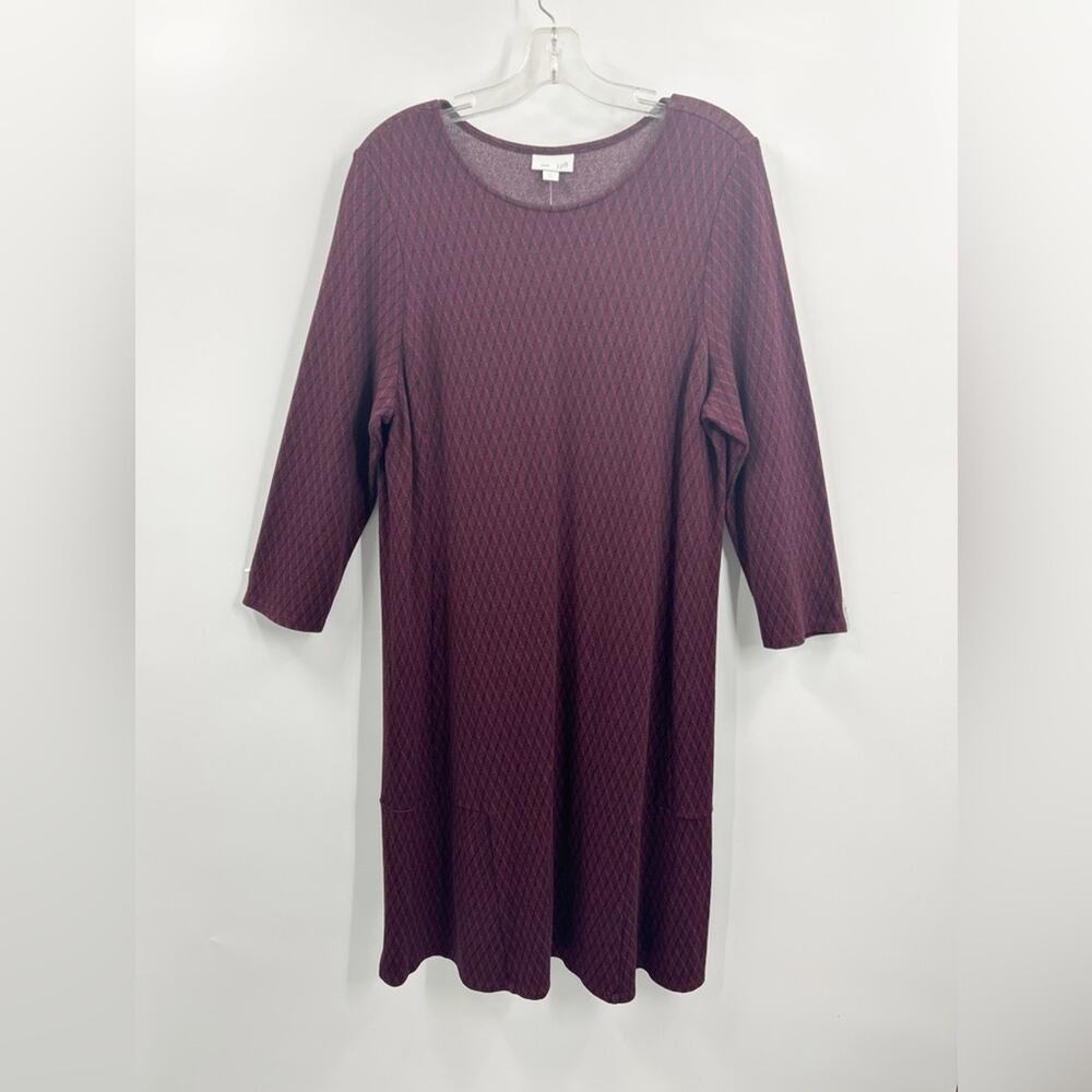 J Jill Ponte Dress Burgundy Black Diamond Print Petite Large L PL Nwt New